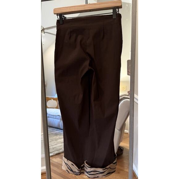 Cache Brown Dress Pants with Tiger Print Cuffs Women’s Small - Picture 3 of 5